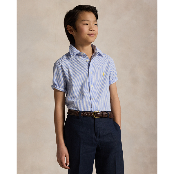 Blue/White 條紋泡泡紗短袖襯衫 Boys 8-18 1