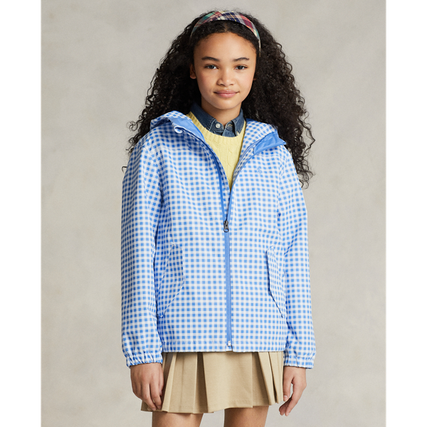 Harbor Island Blue Multi P-Layer 1 Water-Repellent Hooded Jacket Girls 7-16 5