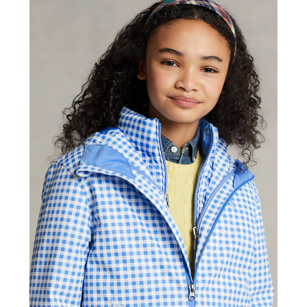 Harbor Island Blue Multi P-Layer 1 Water-Repellent Hooded Jacket Girls 7-16 7