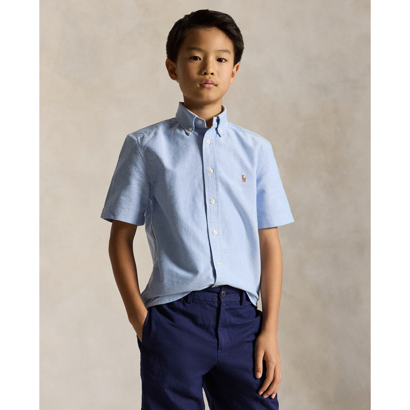 Детская рубашка Ralph Lauren Cotton Oxford Short-Sleeve, цвет: Синий — фото 4