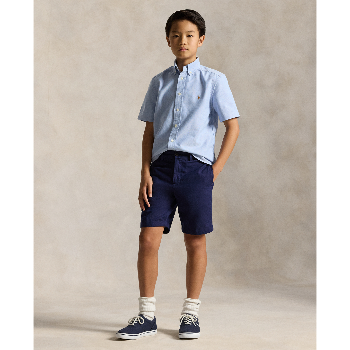 Детская рубашка Ralph Lauren Cotton Oxford Short-Sleeve, цвет: Синий — фото 2