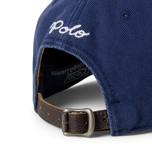 Navy polo hat leather strap online