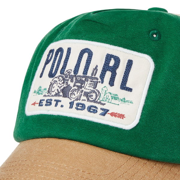Dryback Tan/ Green Logo-Patch Canvas Trucker Cap Polo Ralph Lauren 4