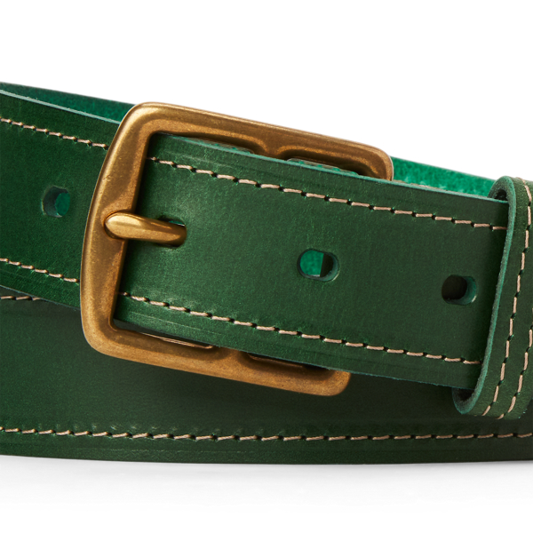 British Racing Green Topstitched Leather Belt Polo Ralph Lauren 2