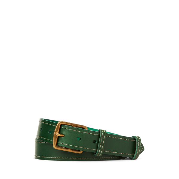 British Racing Green Topstitched Leather Belt Polo Ralph Lauren 1