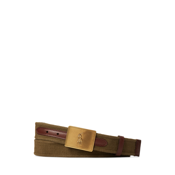 Pony Plaque Canvas Leather Belt Ralph Lauren