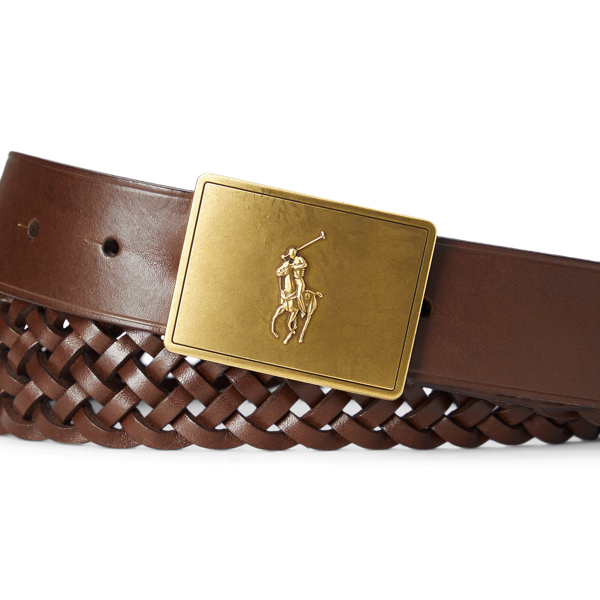 Brown Pony Plaque Braided Leather Belt Polo Ralph Lauren 2