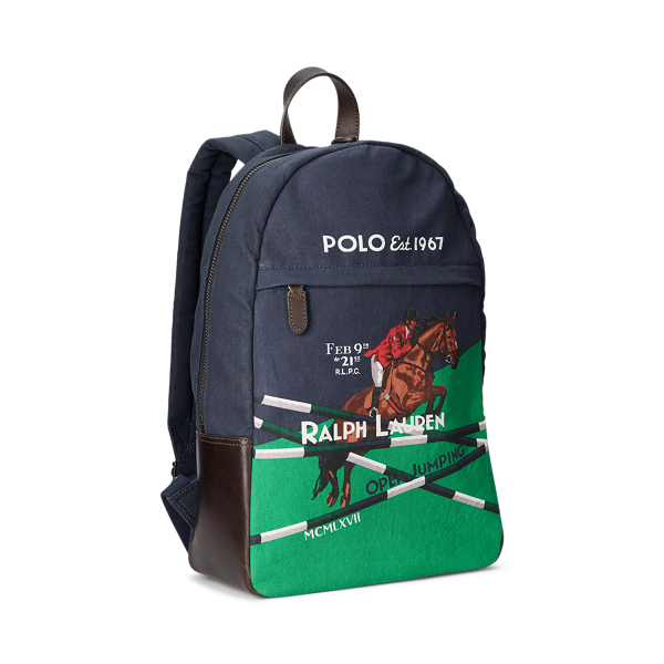Equestrian-Print Canvas Backpack