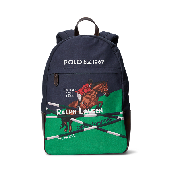 Equestrian Print Canvas Backpack