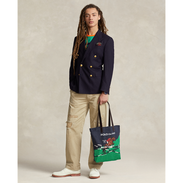 Newport Navy Equestrian-Print Canvas Shopper Tote Polo Ralph Lauren 6