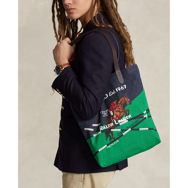 Newport Navy Equestrian-Print Canvas Shopper Tote Polo Ralph Lauren 7