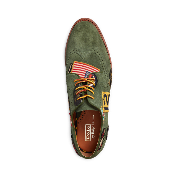 Classic Drab Rhett Logo-Patch Suede Wingtip Shoe Polo Ralph Lauren 4