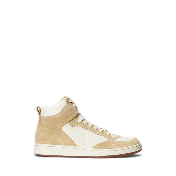 Bone/Ecru Court Leather-Suede High-Top Sneaker Polo Ralph Lauren 1