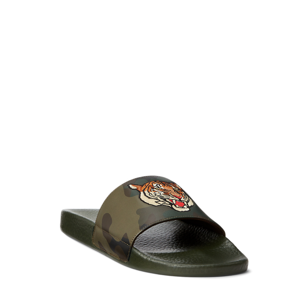 Tiger Camo Leather Slide Ralph Lauren