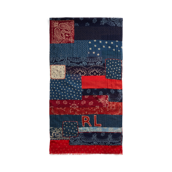Blue/Red/Cream Patchwork Cotton Scarf Polo Ralph Lauren 2