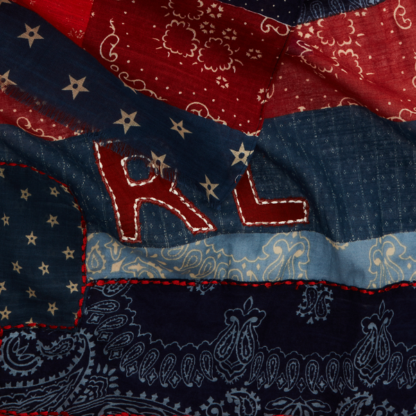 Blue/Red/Cream Patchwork Cotton Scarf Polo Ralph Lauren 3