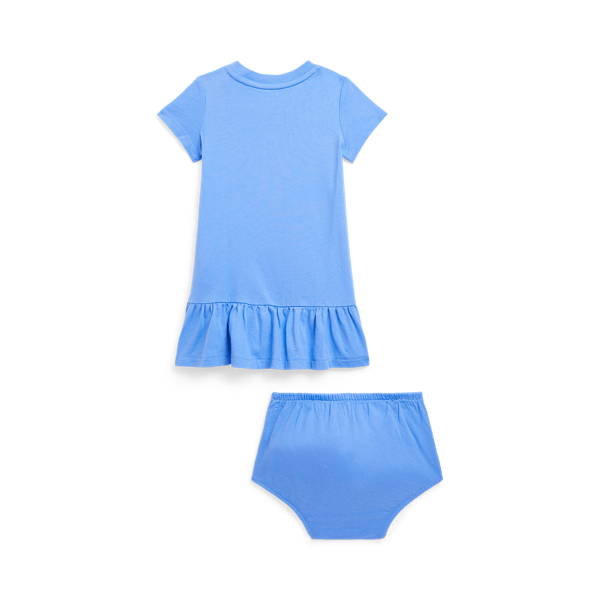 Harbour Island Blue Polo Bear Cotton Jersey Dress &amp; Bloomer Baby Girl 2