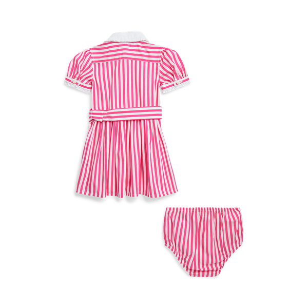 Pink/White Belted Cotton Shirtdress & Bloomer Baby Girl 2