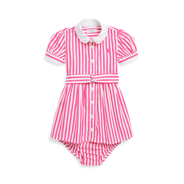 Pink/White Belted Cotton Shirtdress & Bloomer Baby Girl 1