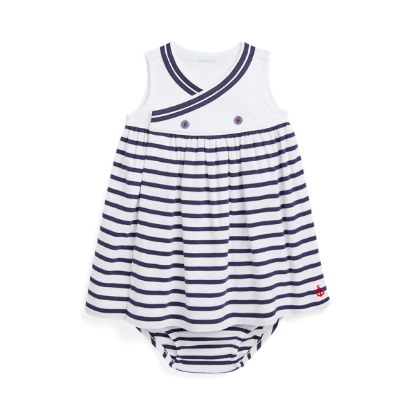 Gestreepte katoenen wikkeljurk &amp; bloomer Baby Girl in 1