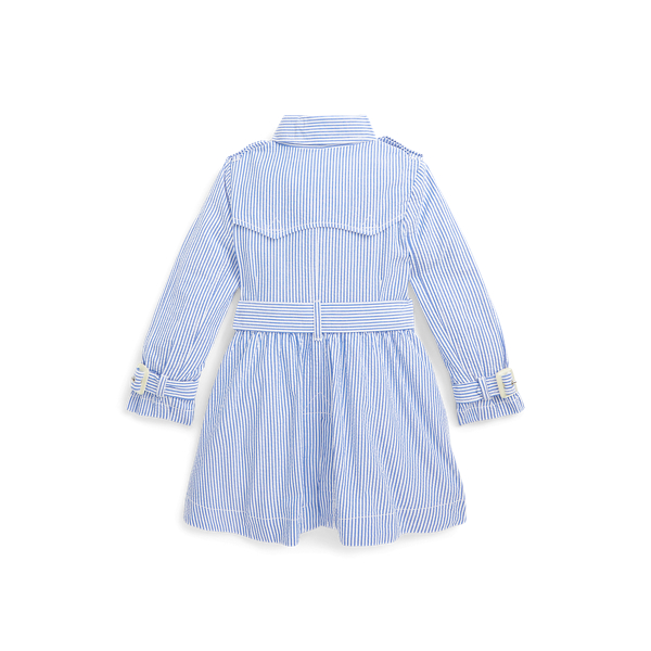 Blue-white Seersucker Hooded Trench Coat Girls 2-6x 7