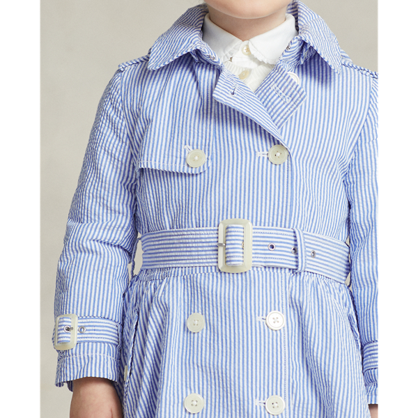 Blue-white Seersucker Hooded Trench Coat Girls 2-6x 5