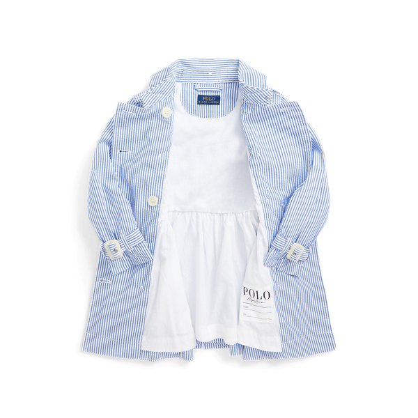 Blue-white Seersucker Hooded Trench Coat Girls 2-6x 6