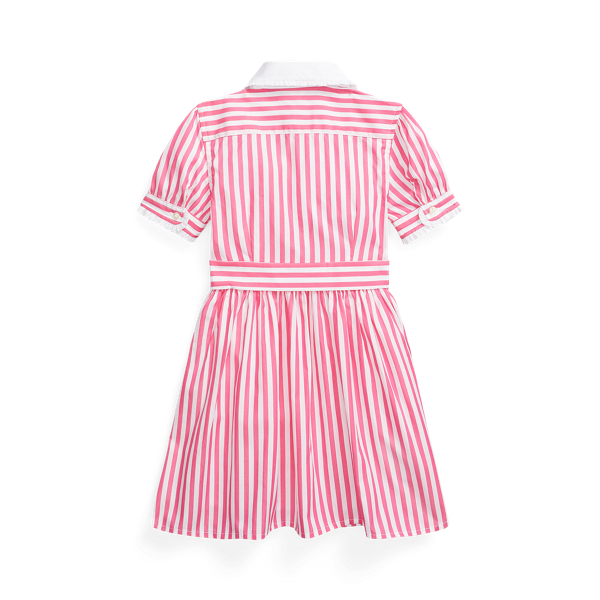 Desert Pink/White Belted Striped Cotton Poplin Shirtdress Girls 2-6x 2
