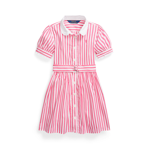 Desert Pink/White Belted Striped Cotton Poplin Shirtdress Girls 2-6x 1