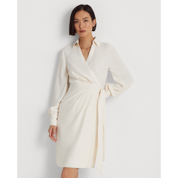 Mascarpone Cream Double-Faced Georgette Wrap Dress Lauren 4