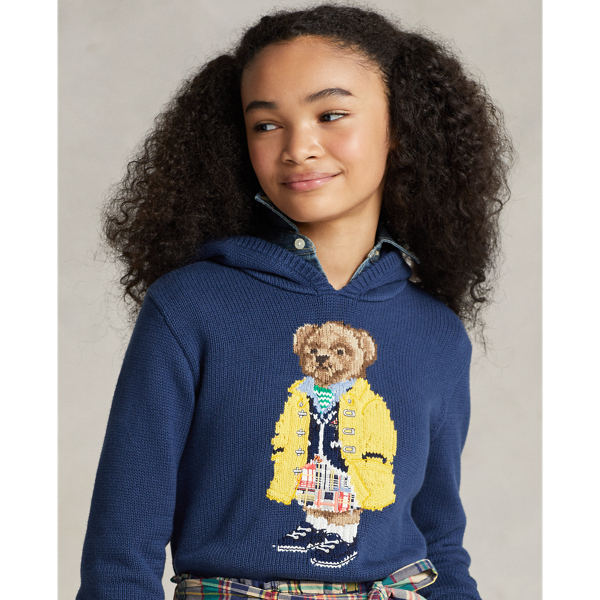 Pull &agrave; capuche Polo Bear en coton Girls 7-14 Years en Bleu rustique 5