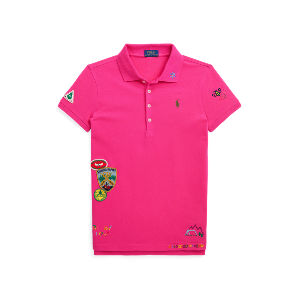 Polo patchs grands espaces piqu&eacute; stretch