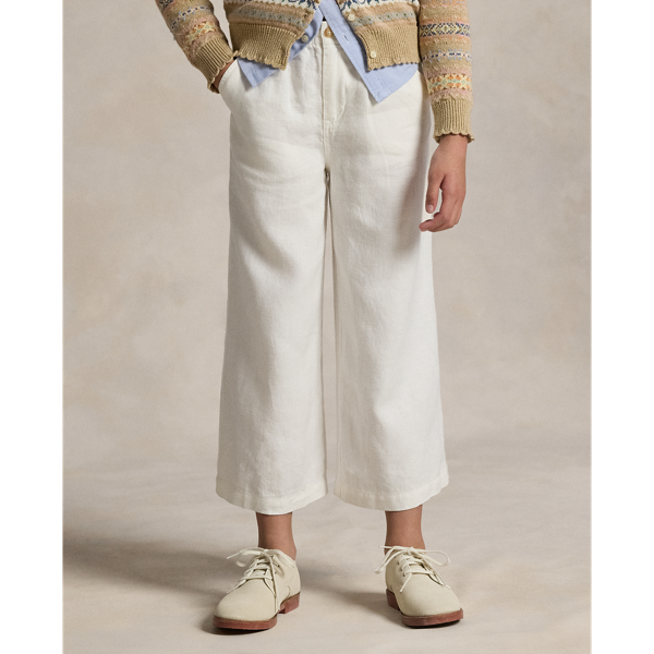 Pantal&oacute;n de lino de pernera ancha Girls 7-16 en Blanco Deckwash 4