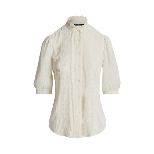 Embroidered Dobby Puff-Sleeve Shirt