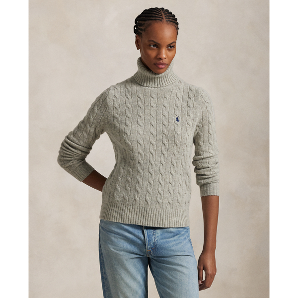 Wool Cashmere Cable Roll Neck Jumper for Women Ralph Lauren UK