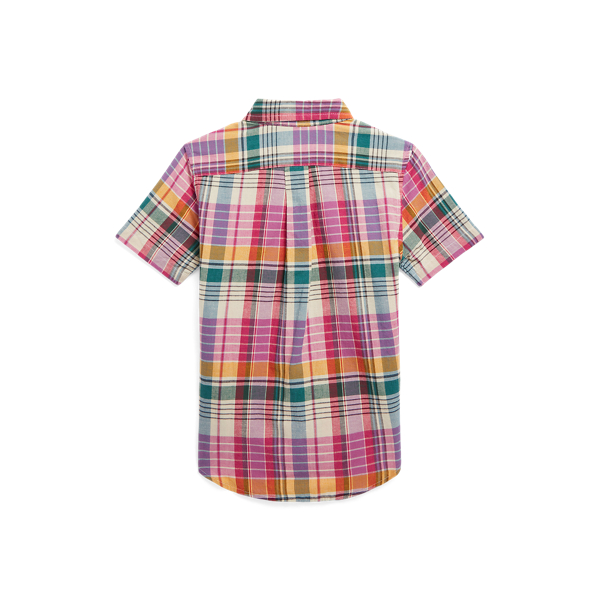 Pink/Cream Multi Indigo Cotton Madras Short-Sleeve Shirt Boys 2-7 2