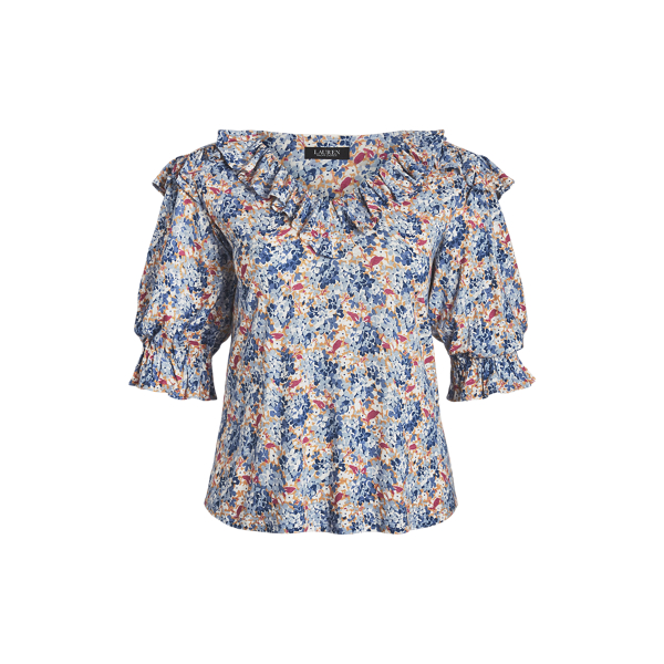 Gebloemde jersey top met ruches Lauren Woman in 1