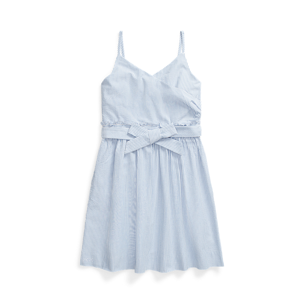 Faux-Wrap Cotton Seersucker Dress