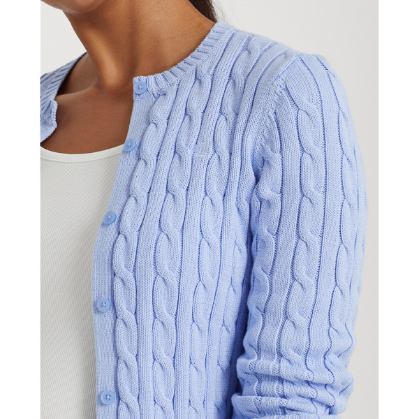 Pebble Blue Cable-Knit Cotton Cardigan Jumper Lauren 6