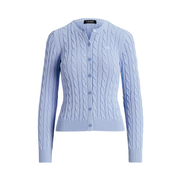 Pebble Blue Cable-Knit Cotton Cardigan Jumper Lauren 2