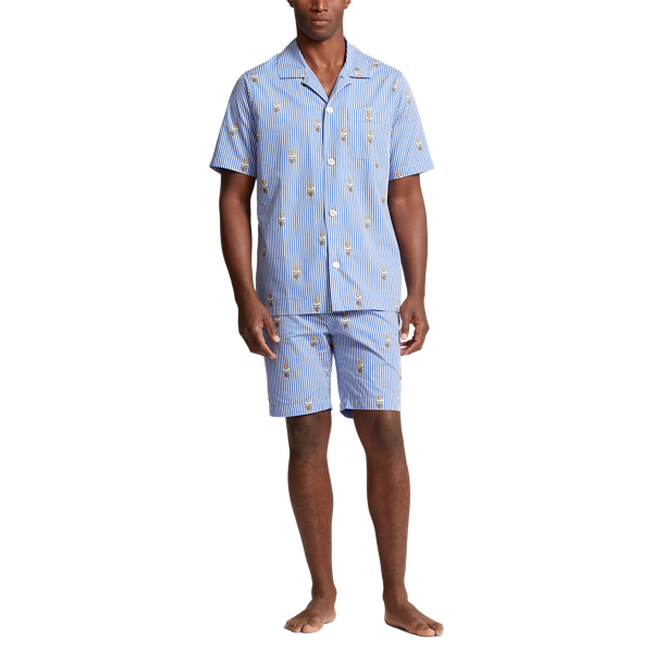 Gestreifter Baumwollpyjama mit Polo Bear Polo Ralph Lauren in Bl/Wei&szlig; &ndash; Bear-Streifen 2