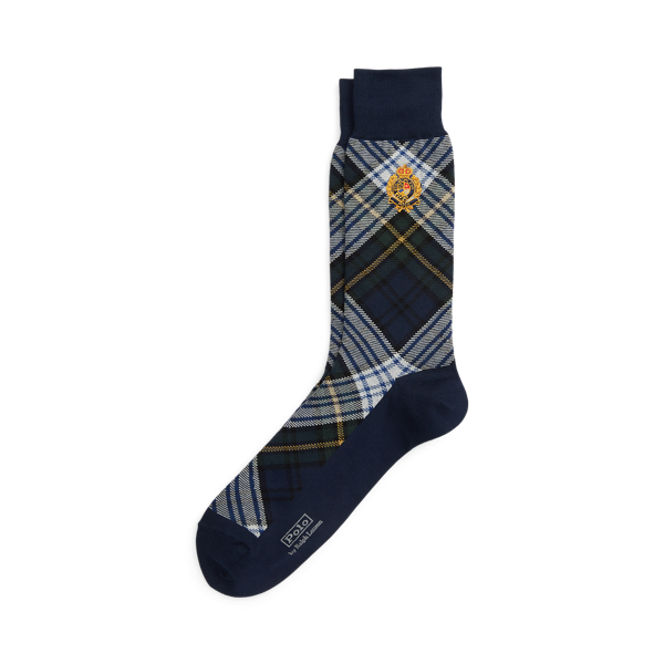 Crest Plaid Cotton-Blend Trouser Socks