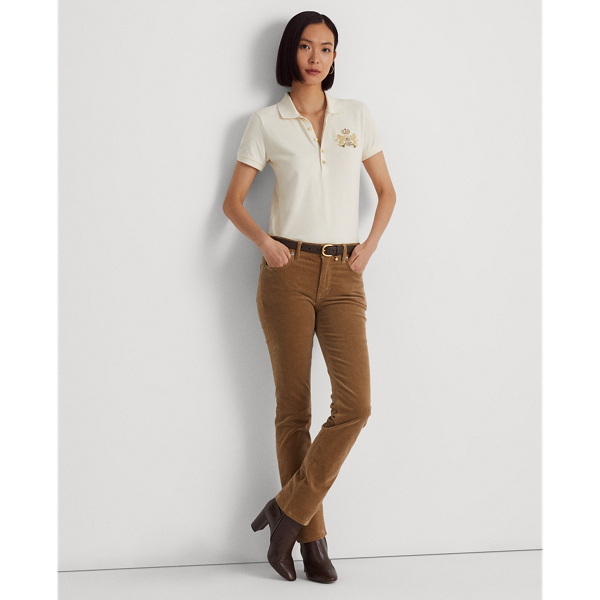 Mascarpone Cream Beaded-Crest Piqu&eacute; Polo Shirt Lauren Petite 3