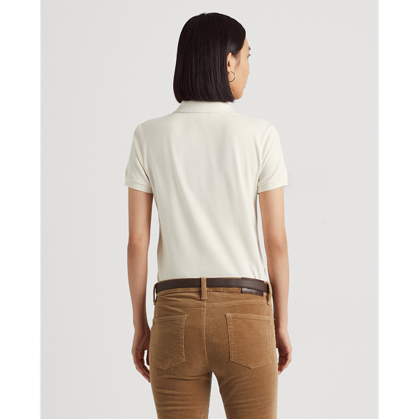Mascarpone Cream Beaded-Crest Piqu&eacute; Polo Shirt Lauren Petite 4