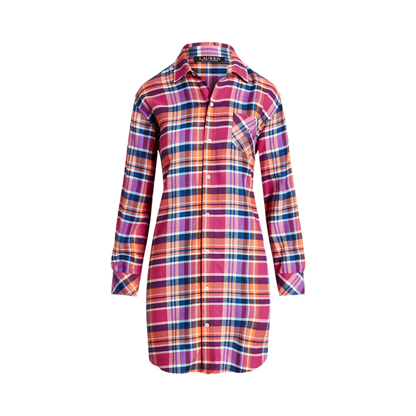 Geborstelde geruite keperstof slaapshirt Lauren in 1