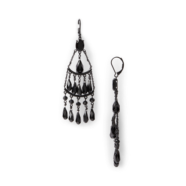 Black Briolette-Cut Stone Chandelier Earrings Lauren 2