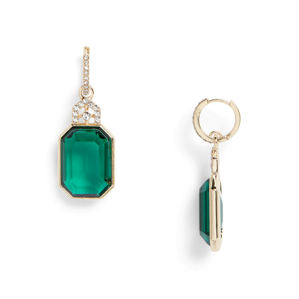 Gold / Green Stone Drop Hoop Earrings Lauren 2