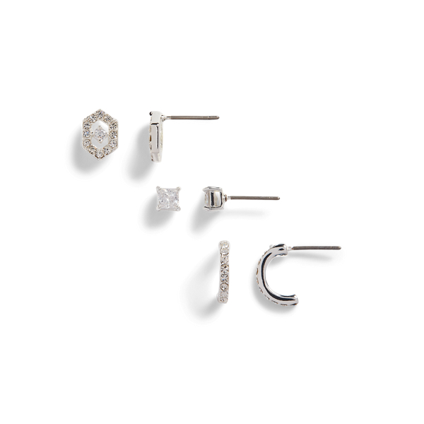 Silver/Crystal Silver-Tone Pave Earring Set Lauren 2