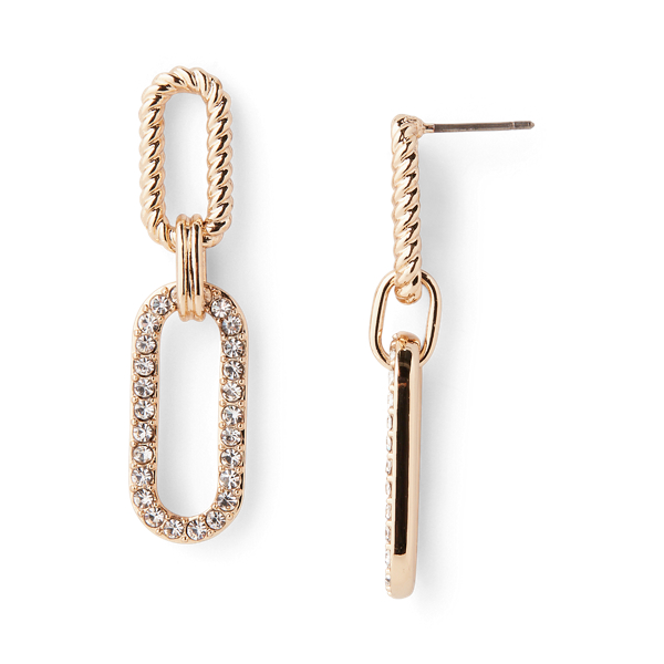 Goldfarbene Pav&eacute;-H&auml;ngeohrringe Lauren in Gold/Kristall 2