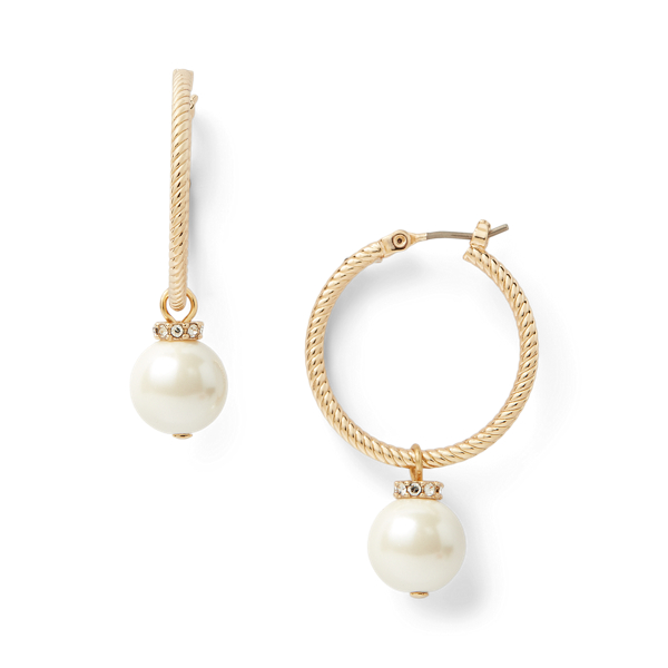 Cr&eacute;oles dor&eacute;es &agrave; perles de verre Lauren en Or/Blanc 2